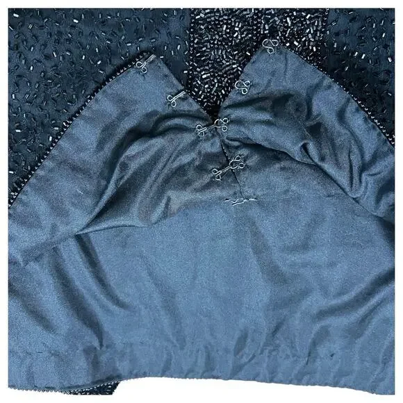 Stenay Black Beaded Formal Short Sleeve Silk Jacket Blouse Size Large - Picture 7 of 8